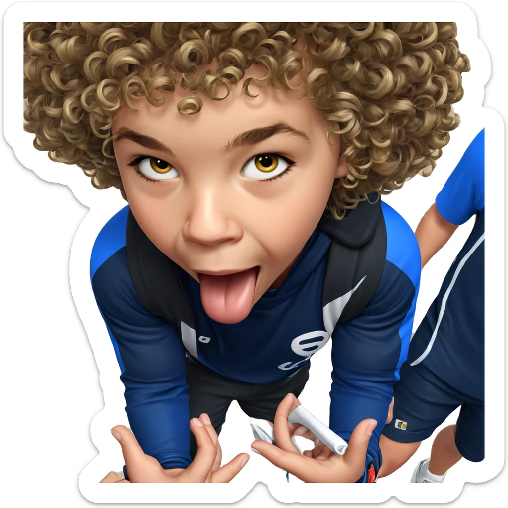 boy in sportswear looking up sticker