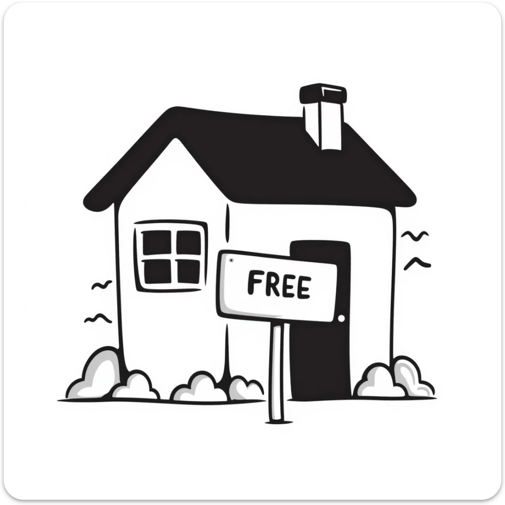 sketch of a house with a 'free' sign sticker