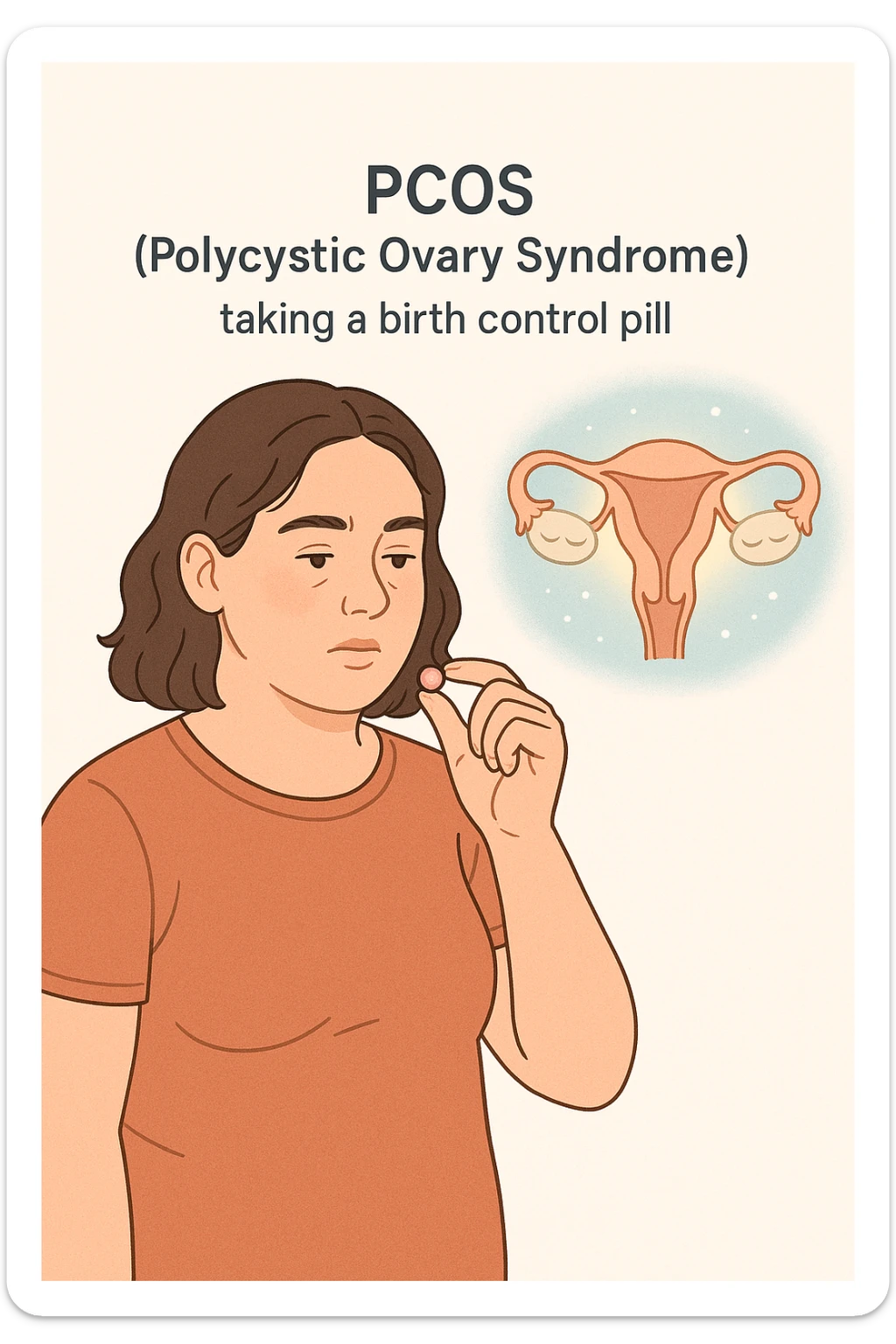 Donna con pcos che prende la pillola, e la pillola mette a riposo le ovaie sticker