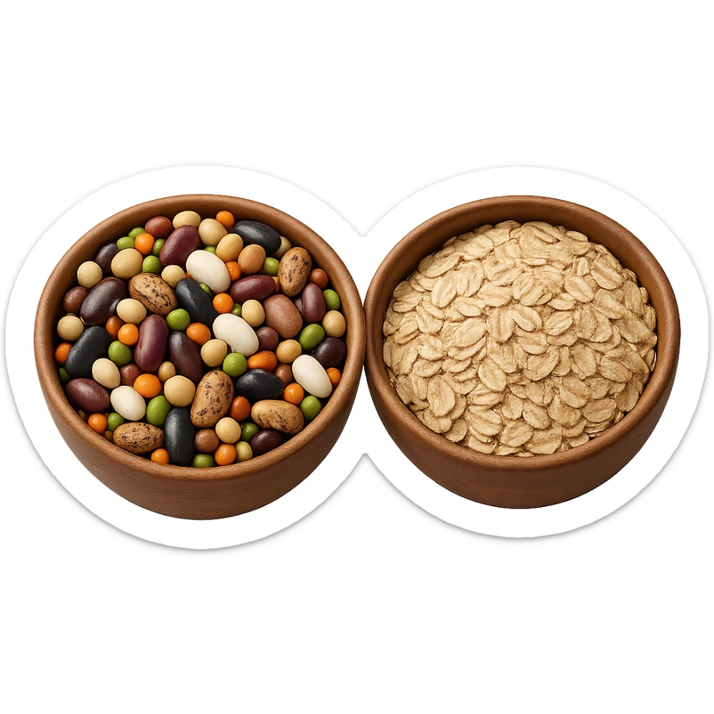 BOWL DI LEGUMI INSIEME A BOWL DI FIOCCHI DI AVENA POGGIATE,  iperrealistico 4k sticker