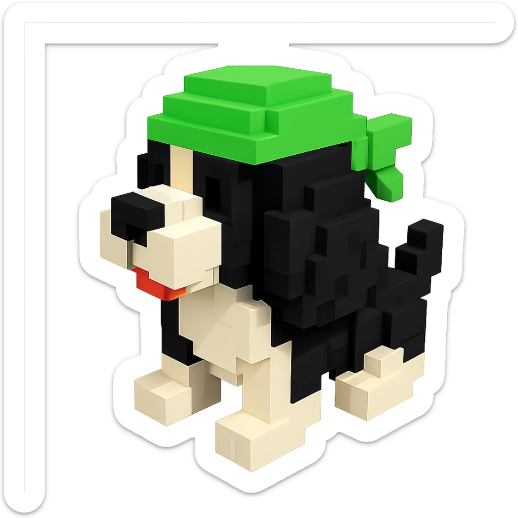 A black and white Russian Cocker Spaniel puppy wearing a green durag, facing left sticker