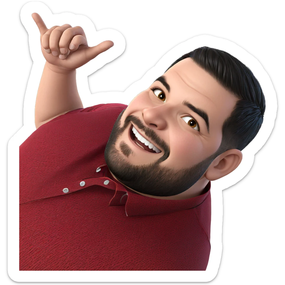 smiling boy in red shirt sticker