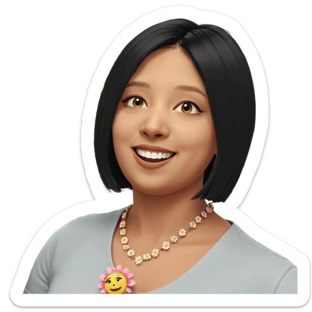 smiling girl with flower necklace sticker