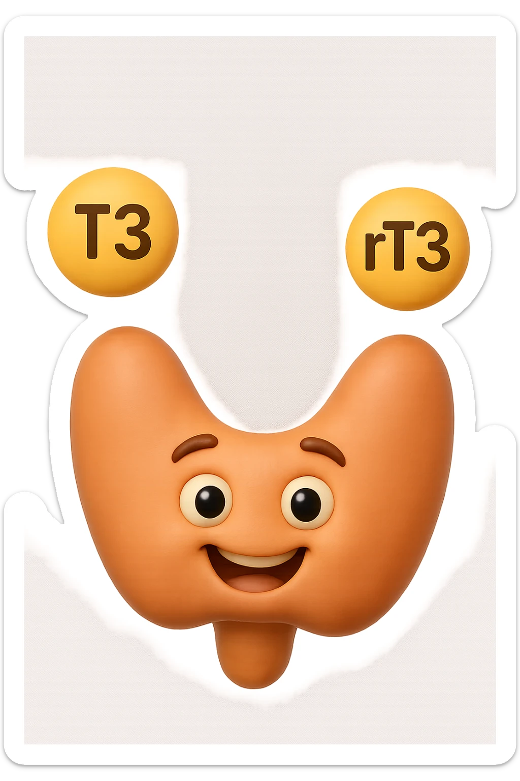 EMOJI STILE IPHONE 3D DI ormoni tiroidei (T3 ed rT3) che fluttuano in aria intorno ad una tiroide felice, iperrealistico 4k sticker