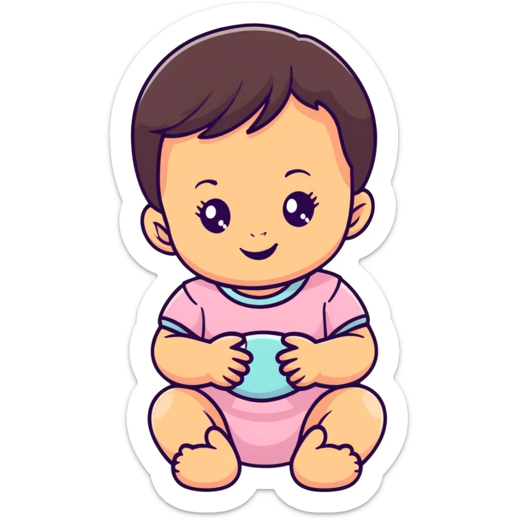 smiling baby girl with big eyes, medium skin tone, and dark hair sticker