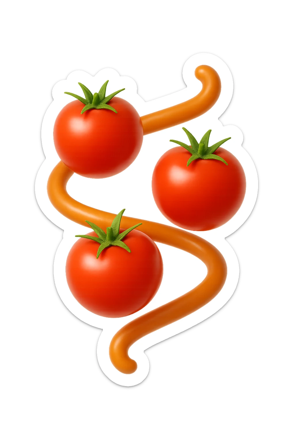 emoji stile iphone di pomodori che fluttuano in aria con colon attorcigliato intorno, iperrealistico 4k, isolato su sfondo bianco sticker