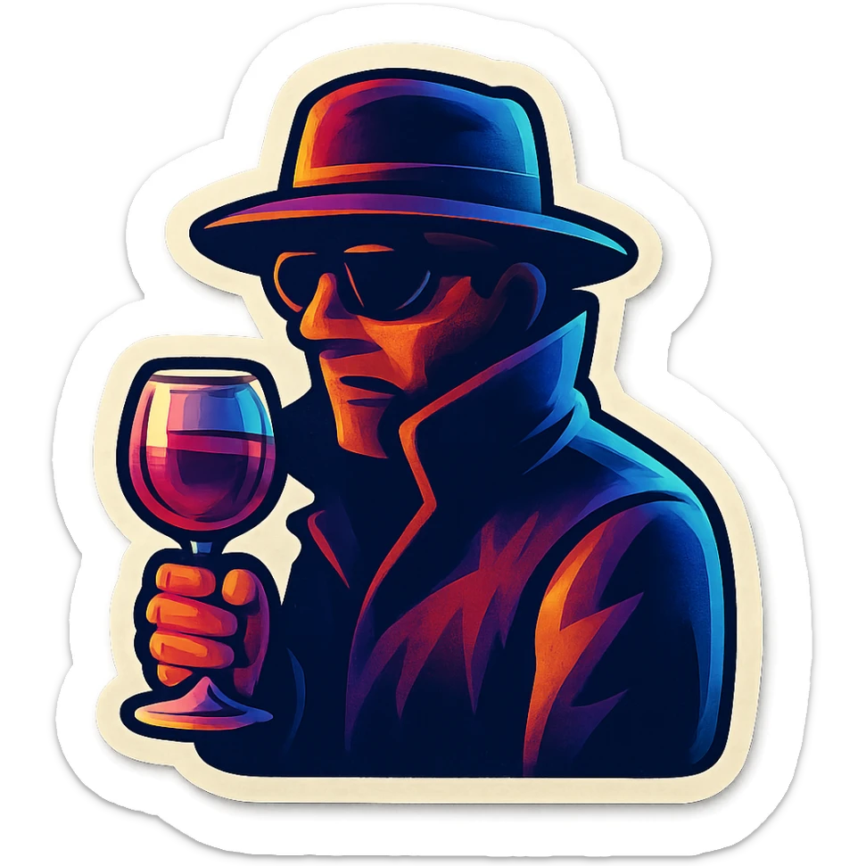 A sticker of a male stalker with a glass of wine sticker