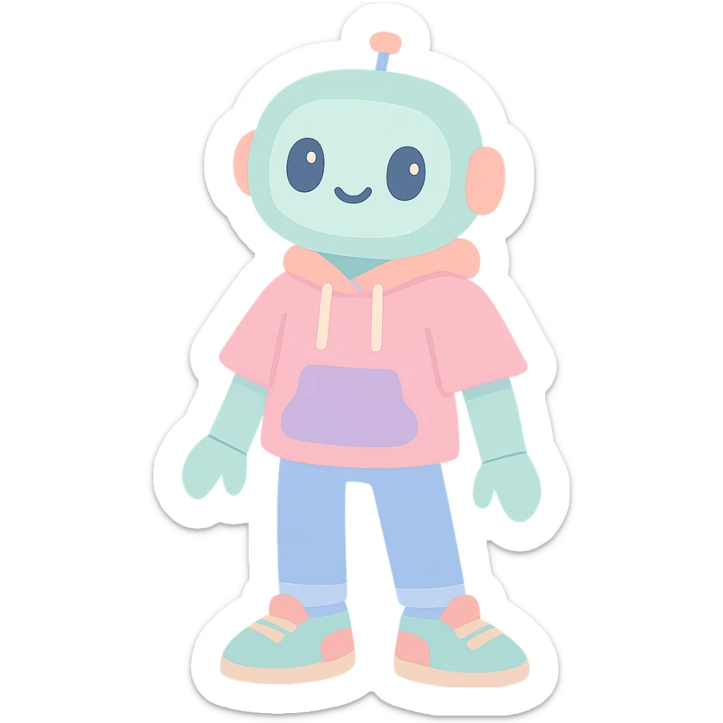 A teenage robot in bright teenage clothes and sneakers sticker