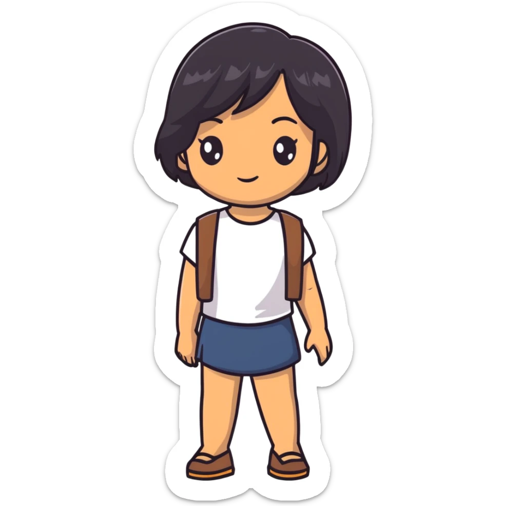 Girl with black shoulder length hair, brown eyes, and tan skin sticker