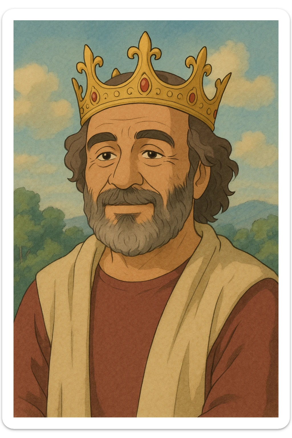 Boaz Sharabi, the Israeli singer, with a crown, ghibli style sticker