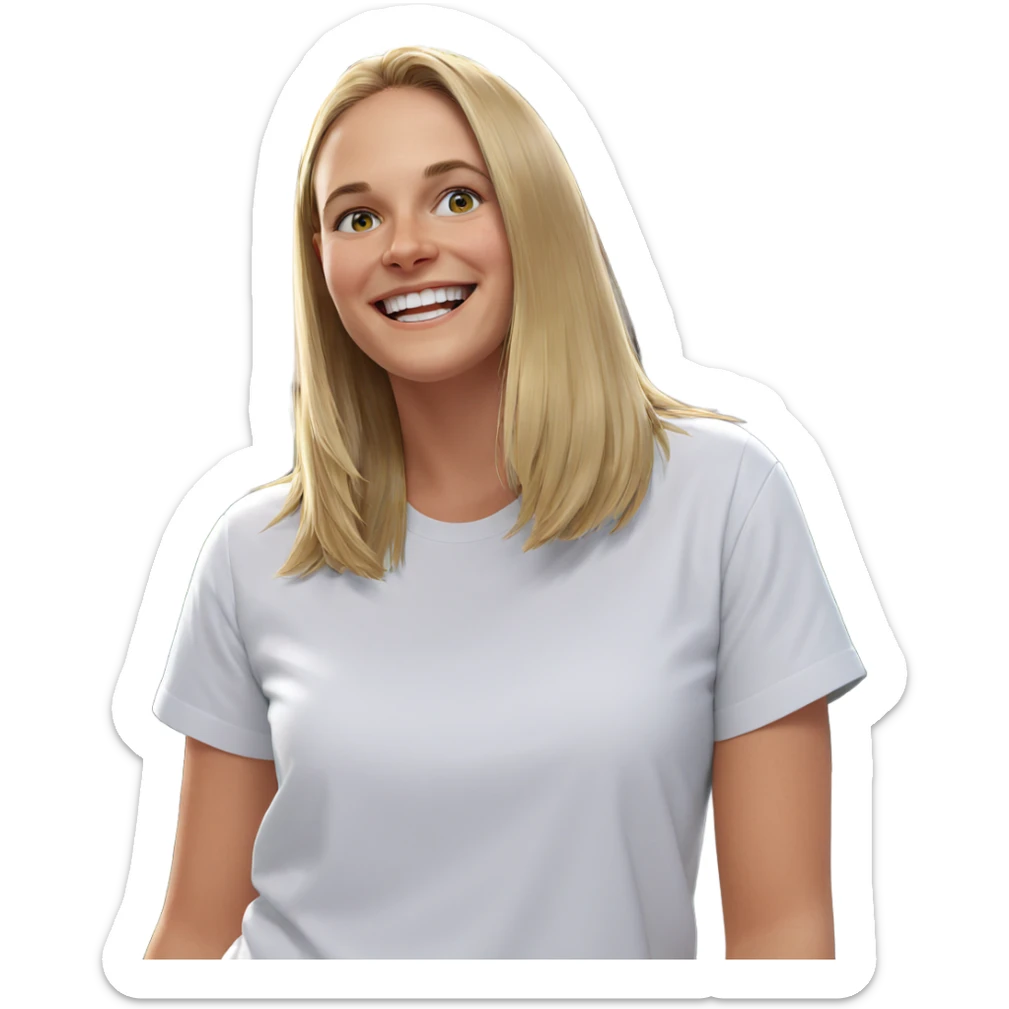 smiling girl in white shirt sticker
