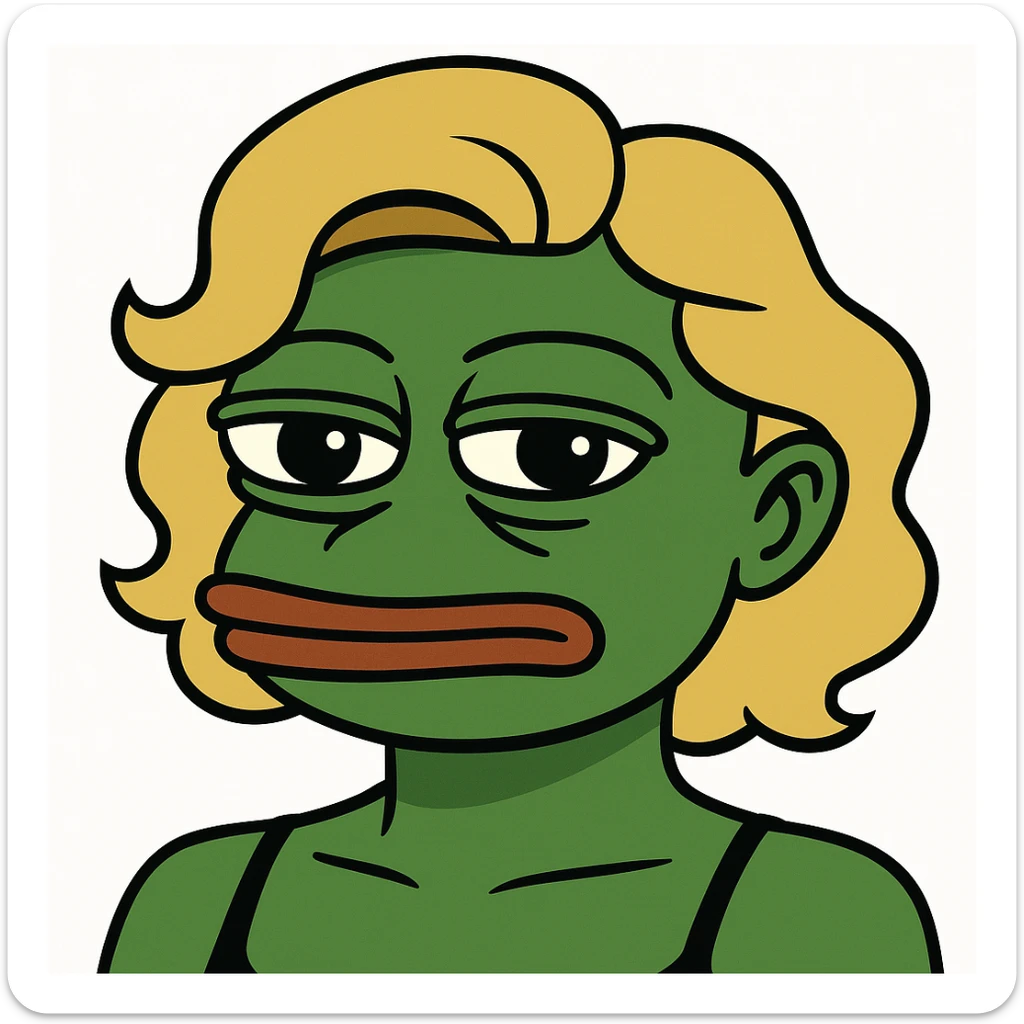 Change the hair to wavy blonde in a bufo style meme. The style should resemble the green bufo frog meme style with concise and meme-like appearance. sticker
