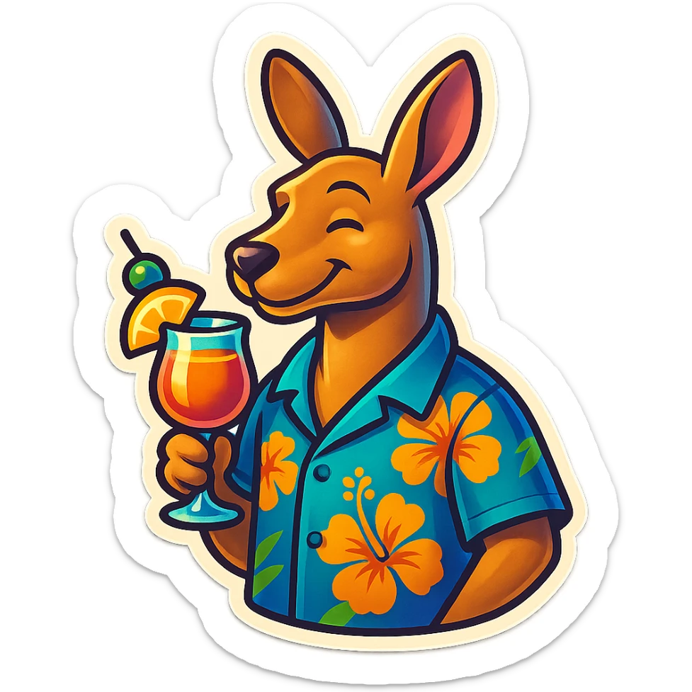 Kangaroo with Hawaii shirt and coctail sticker