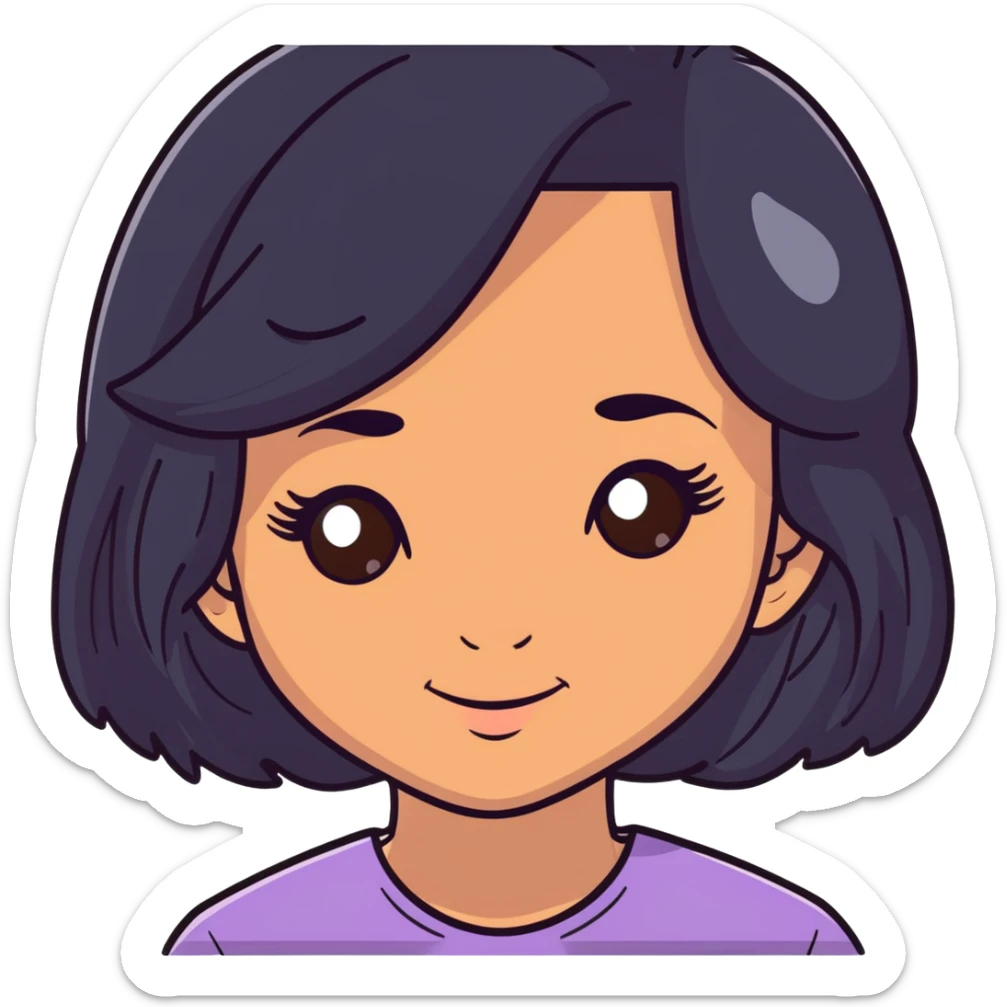 pretty girl with long black hair, button nose, brown eyes, dark skin, pretty makeup and lashes sticker