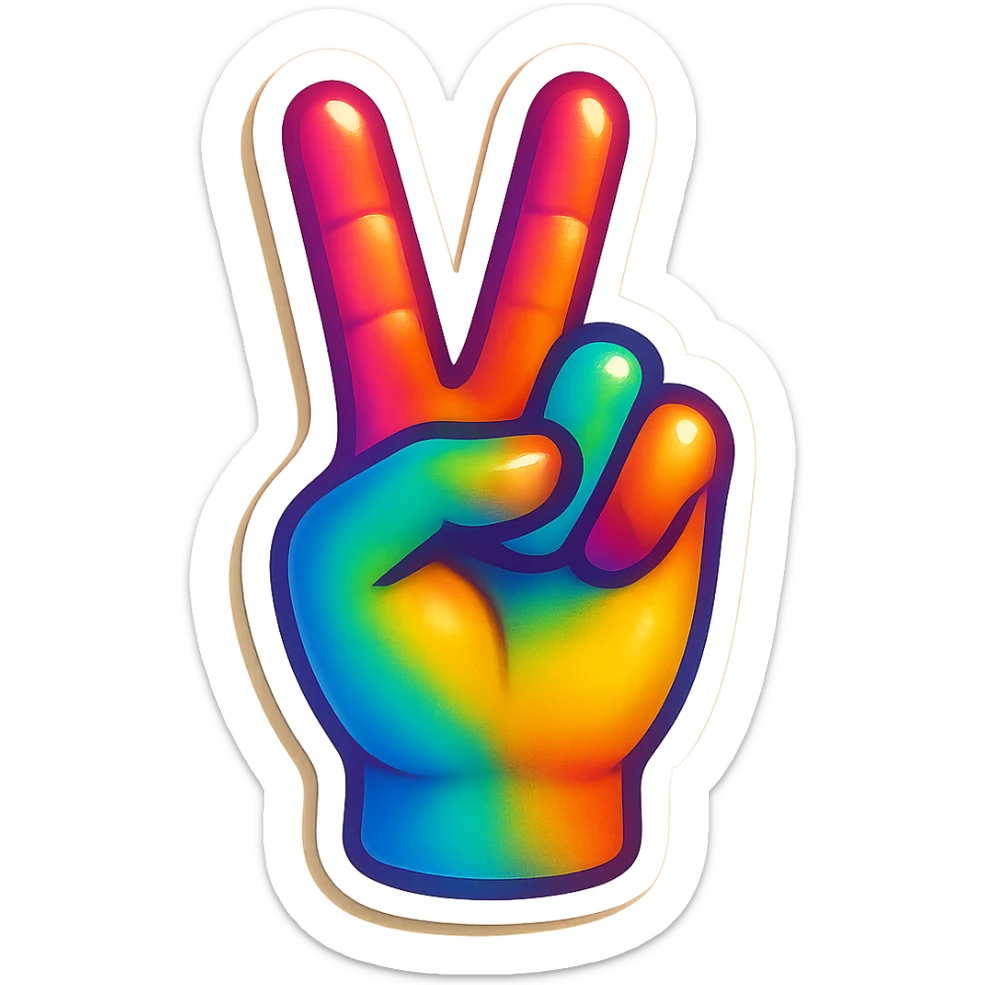 retro sticker art of a peace sign hand gesture, bright colors, no border, transparent background sticker