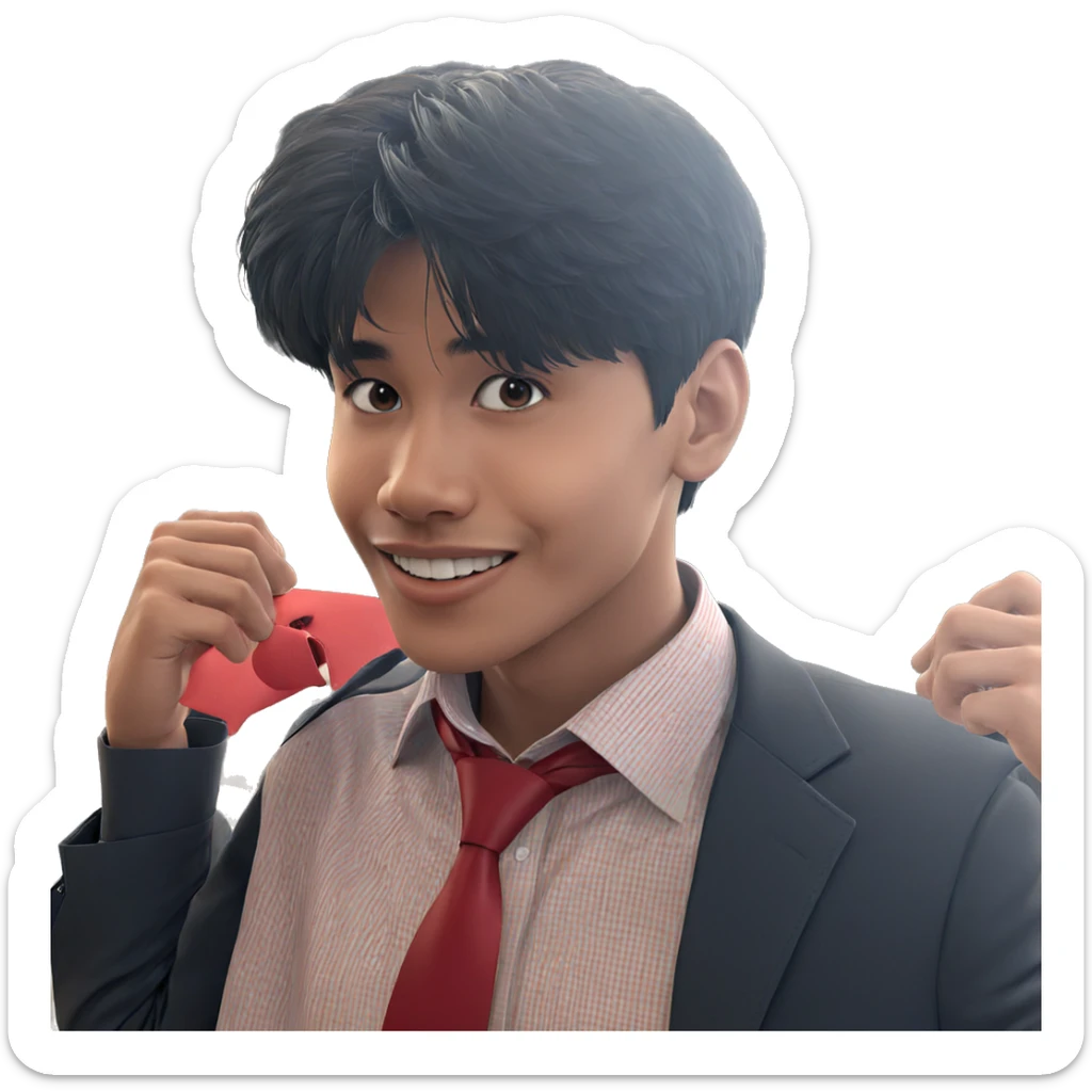 smiling boy in red necktie sticker
