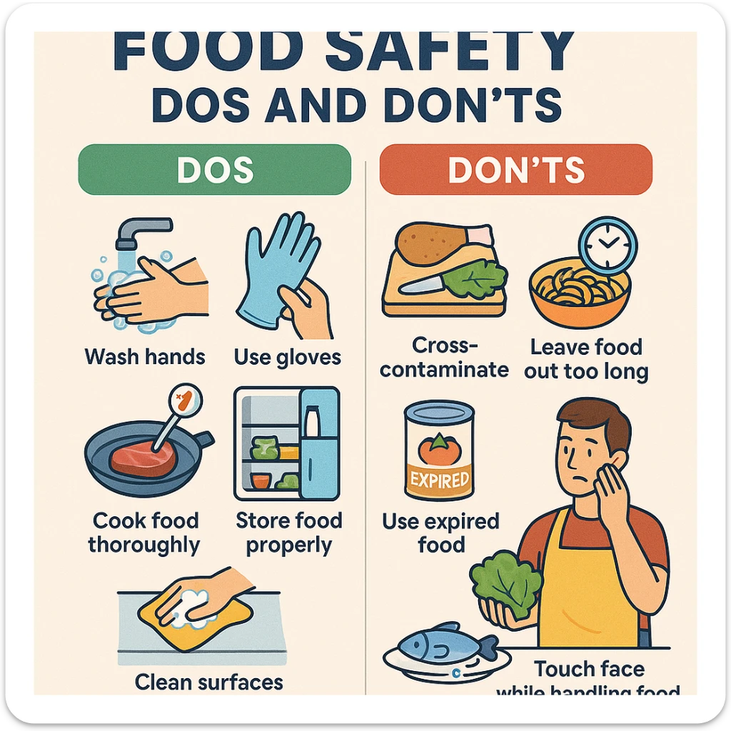 make a detail poster with title of "food safety dos and dont" sticker