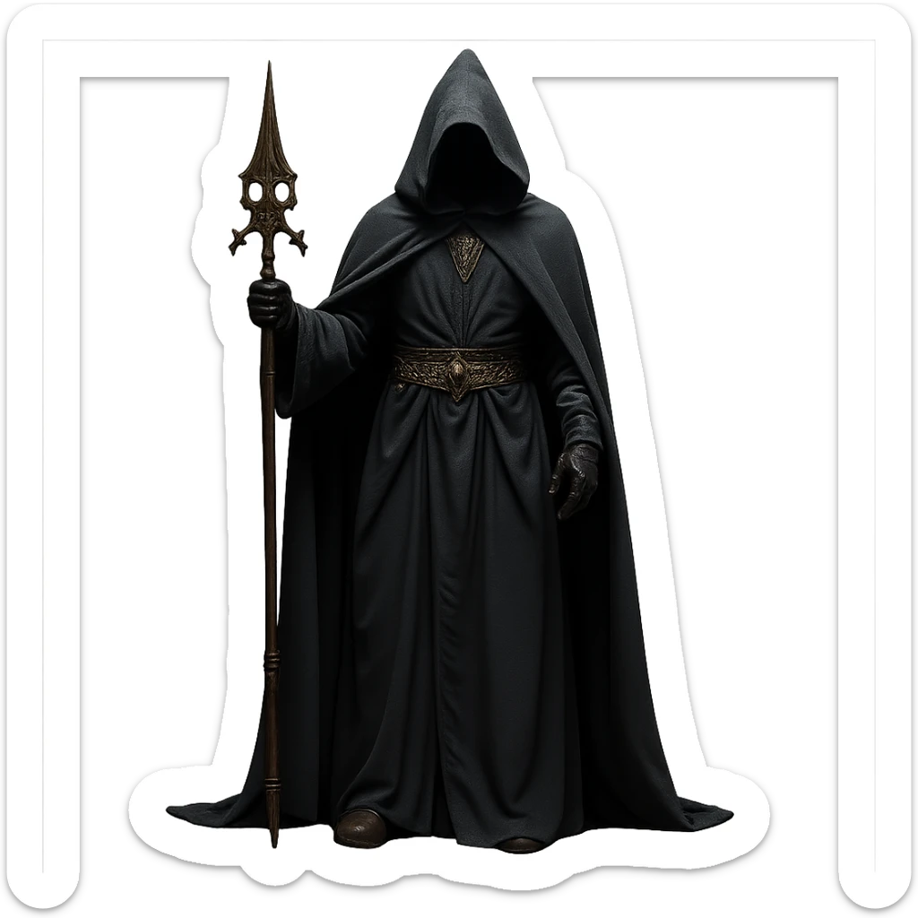 Remove the background to depict the full body of a photorealistic dark wizard on a transparent background. sticker