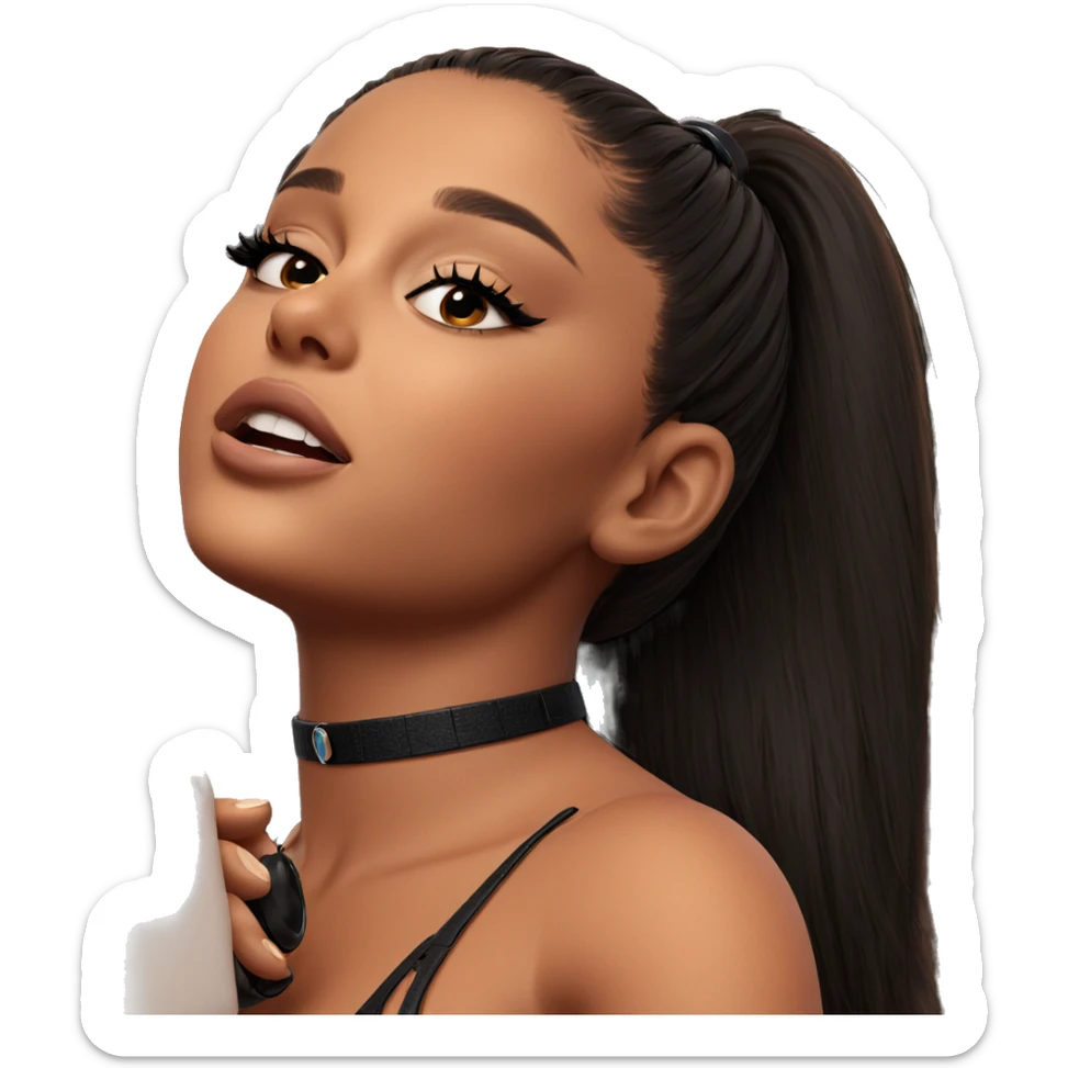 dark-haired girl with microphone sticker