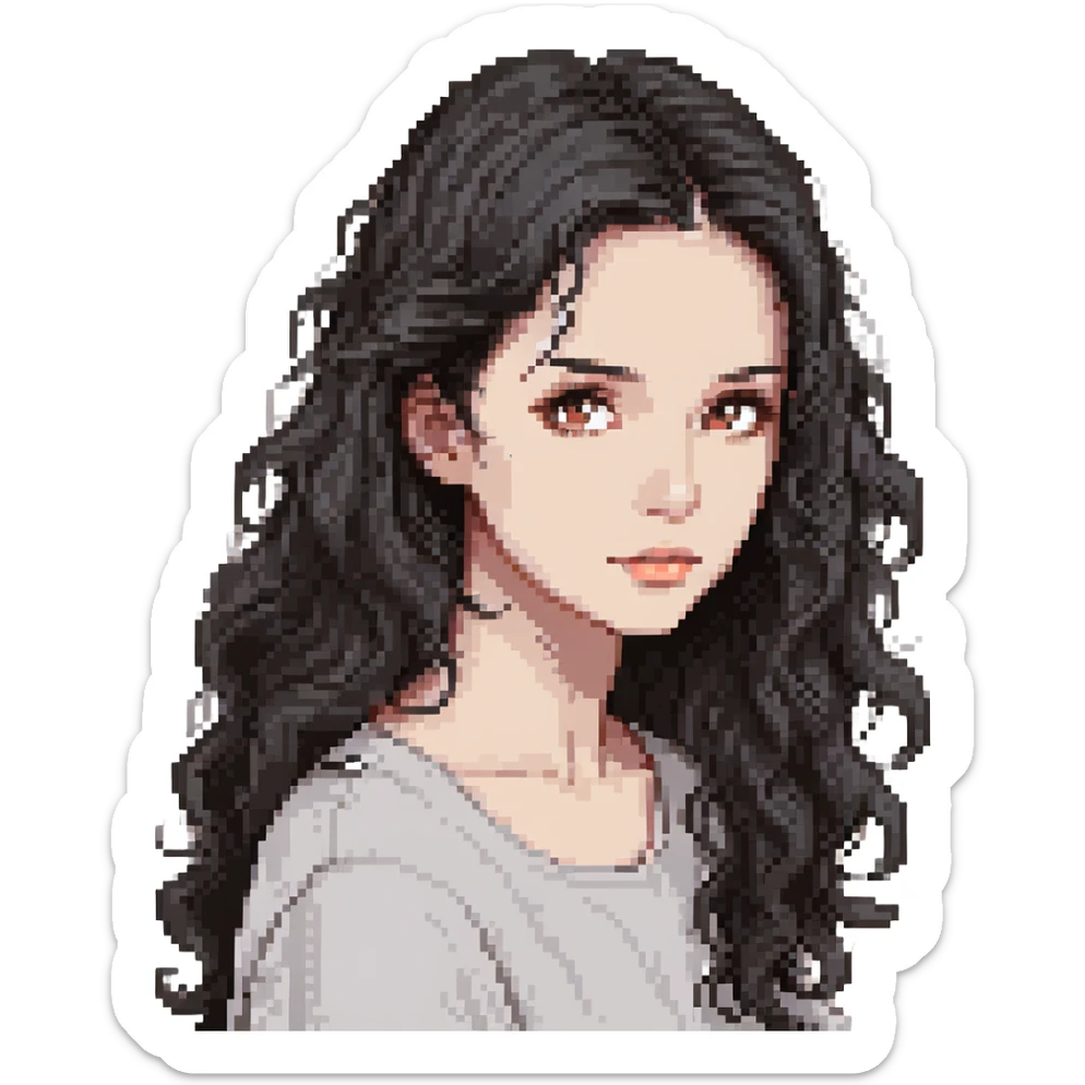 girl with brown eyes and loose waves in black hair sticker