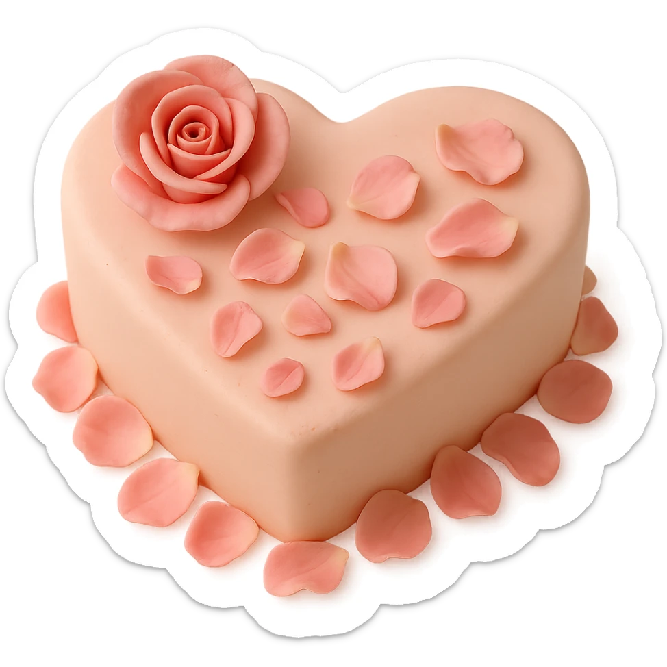 heart-shaped fondant cake with edible rose petals sticker