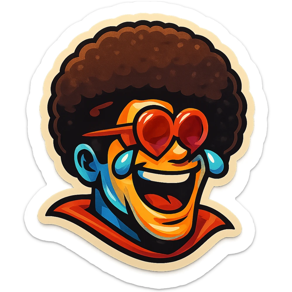 superhero head, heart glasses, laughing with tears in eyes sticker