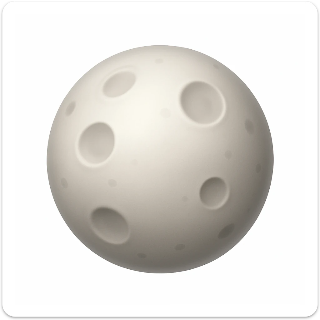 A 3D emoji in iOS emoji aesthetic style of the Moon, Earth’s natural satellite, with soft gray craters and subtle shadows, glowing spherical shape, clean white background, glossy Apple-style finish.
 sticker