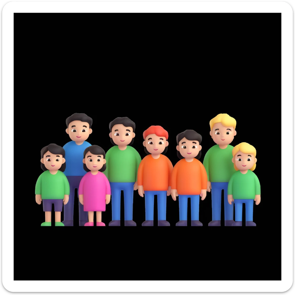 depict 8 people, 5 of which are girls and 4 are boys sticker