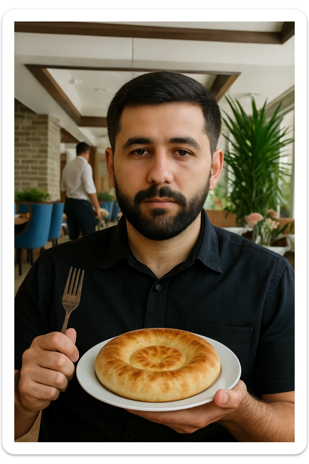 birinchidagi odamni yuziga 2 rasmdagi odamga uxshatib chizib bergin xuddu shunday non yen utirganini sticker