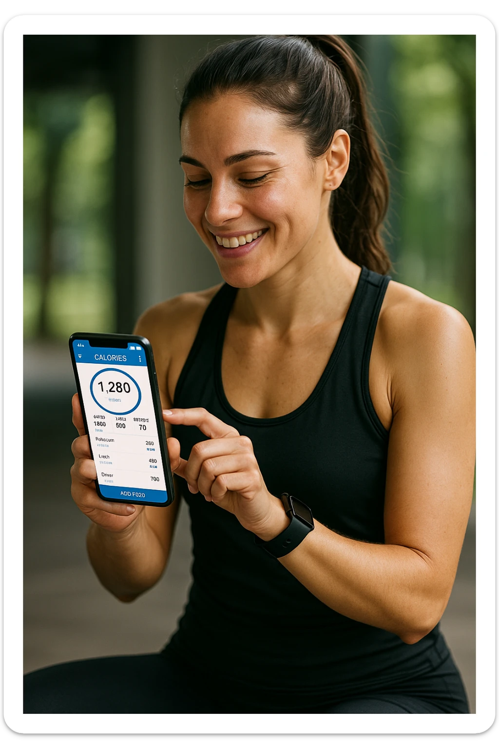 Donna sportiva che usa app contacalorie come myfitnesspal sticker