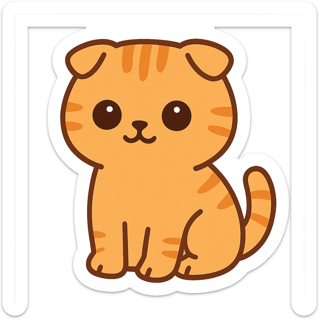 flat toon style kawaiiorange scottish fold kitten sitting, dark round eyes, cute sticker