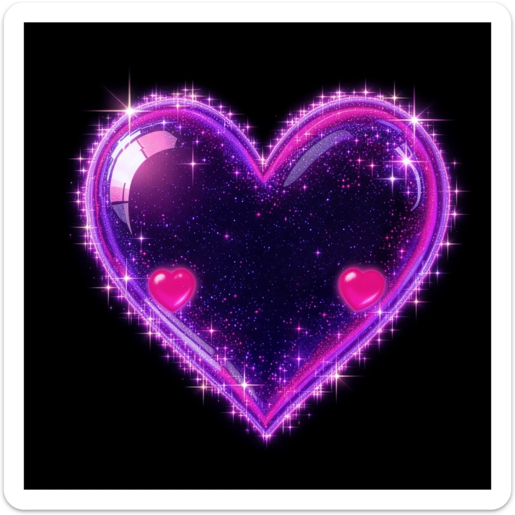 goth heart emoji, cute and shiny, with sparkles, no background sticker