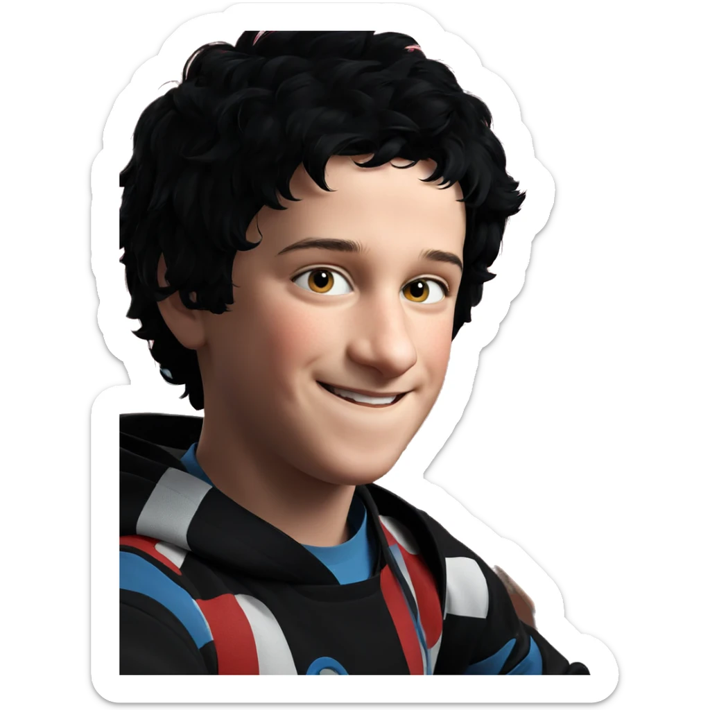 smiling boy with black hair sticker