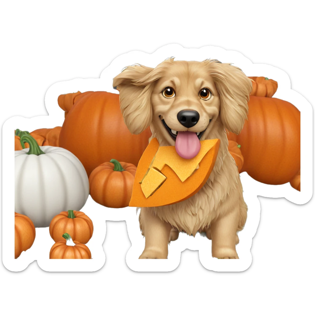 playful dog with pumpkin joy sticker