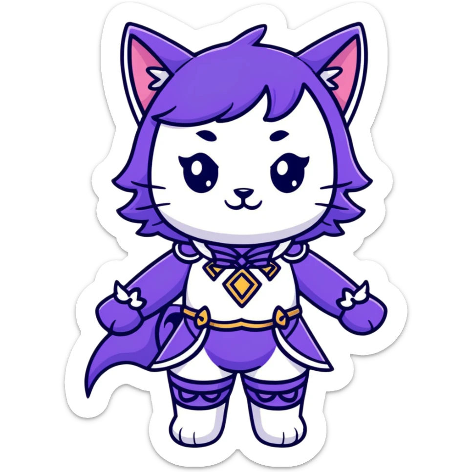 catgirl character with detailed fantasy costume, magical vibe, anime look sticker