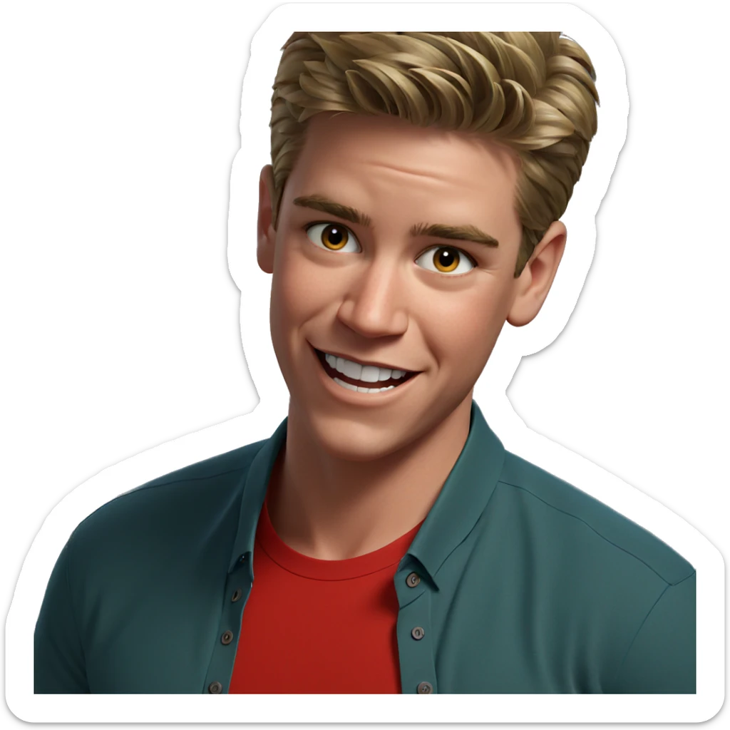 happy boy in red shirt sticker