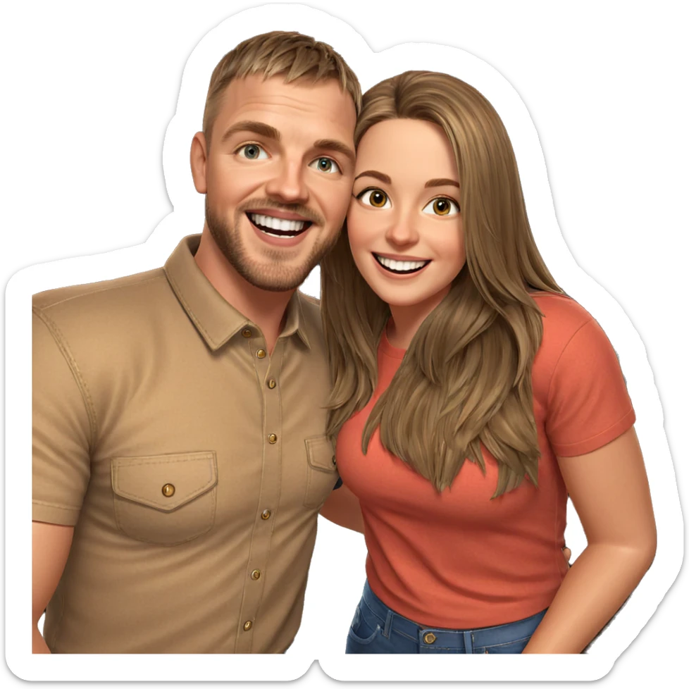 smiling couple in denim sticker