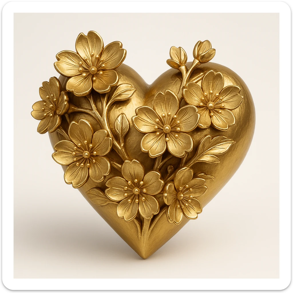 pink heart with sakura flowers sticker