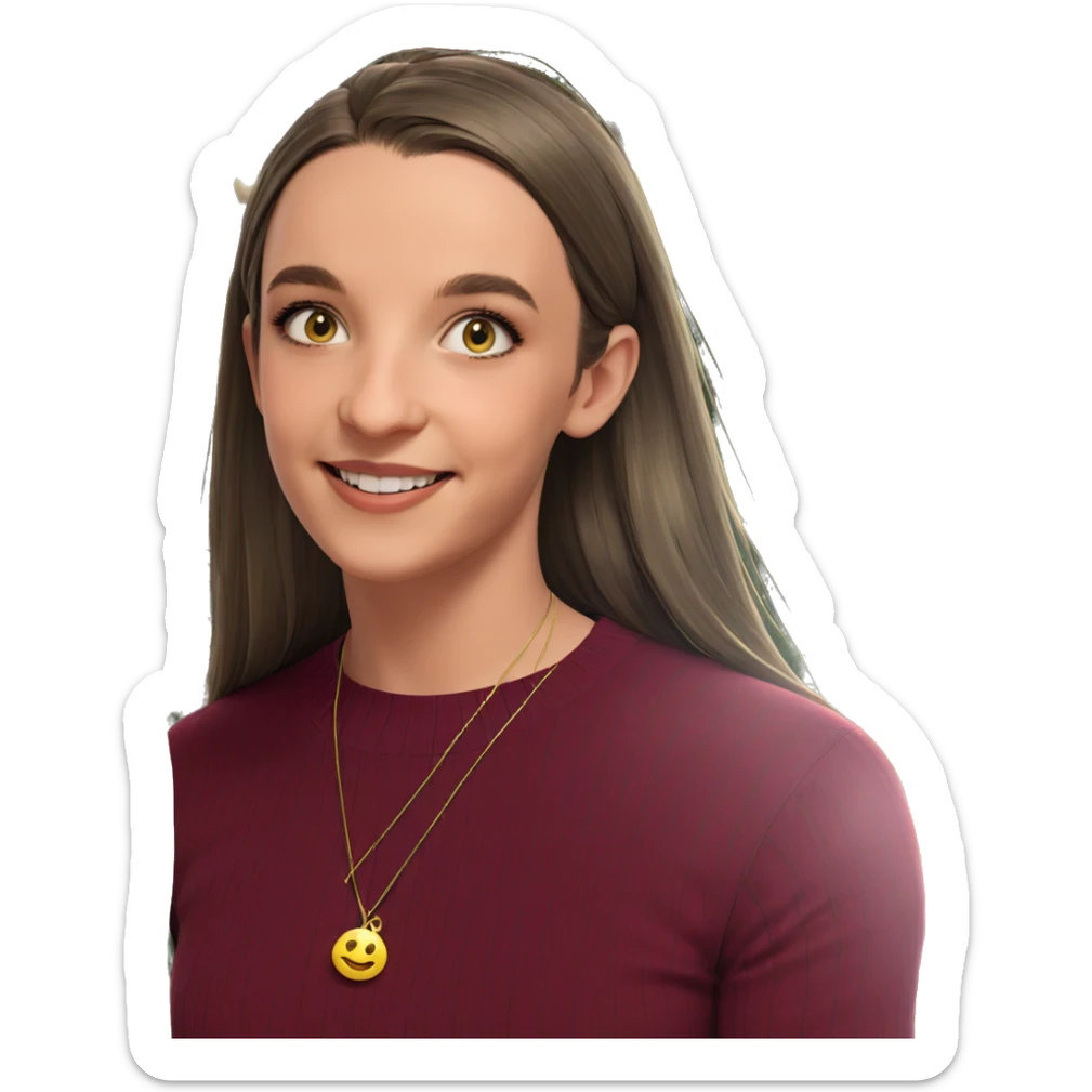 smiling girl by christmas tree sticker