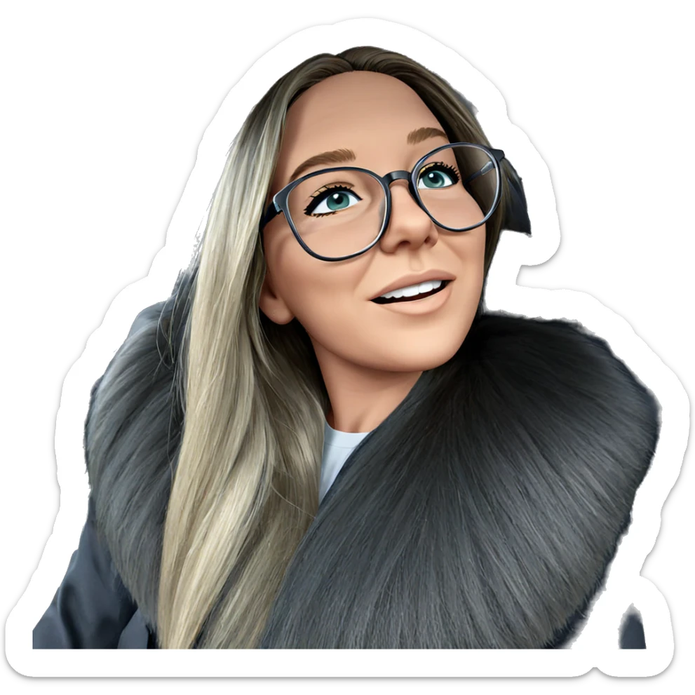 girl in car with glasses sticker