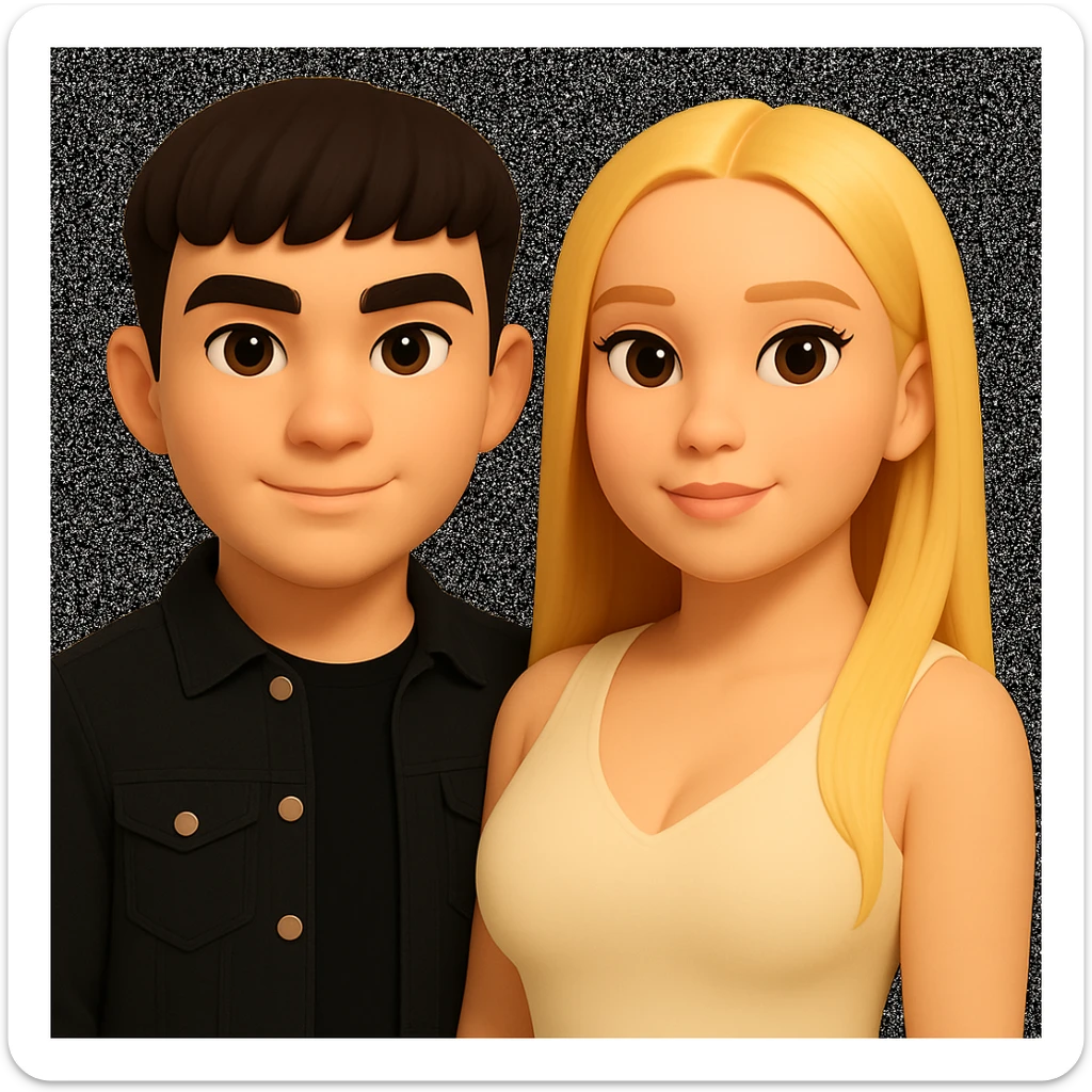 Slightly increase the volume of the upper body of the girl, slightly turn her to face forward, and make the skin color uniform. Maintain the cartoonish 3D style as in the reference image. sticker