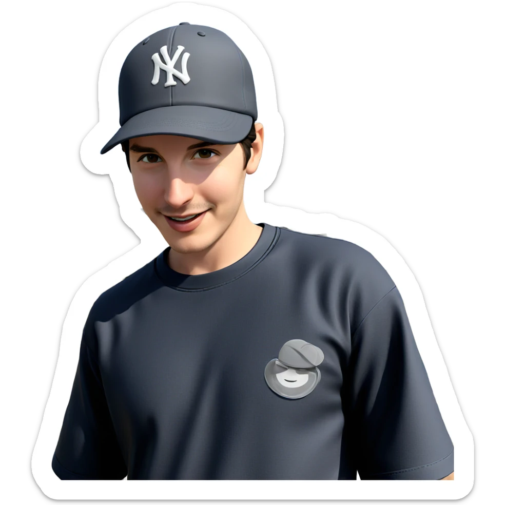 smiling boy in baseball cap sticker