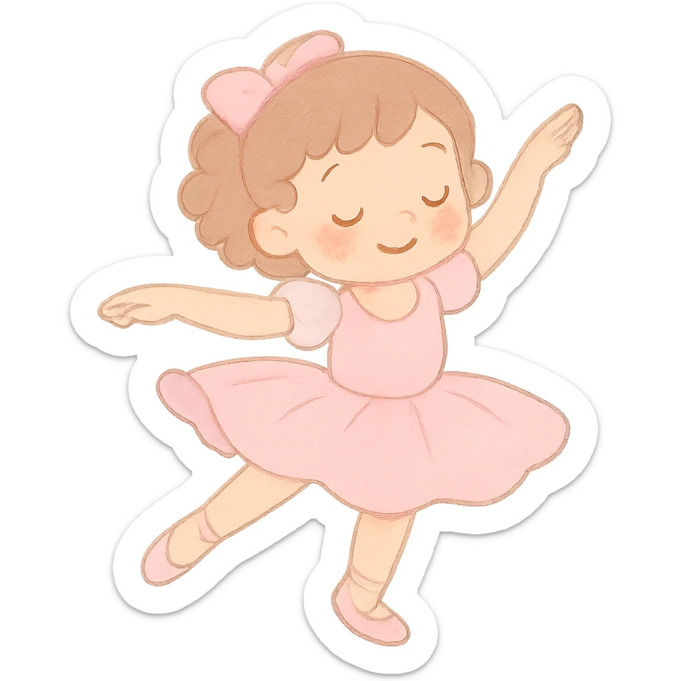pastel toon style 5 year old girl in a ballet dress, twirling sticker