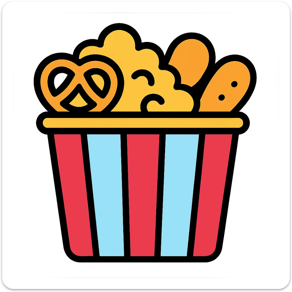 Add popcorn to the snacks bucket emoji, keeping the color outline icon style with no background. sticker