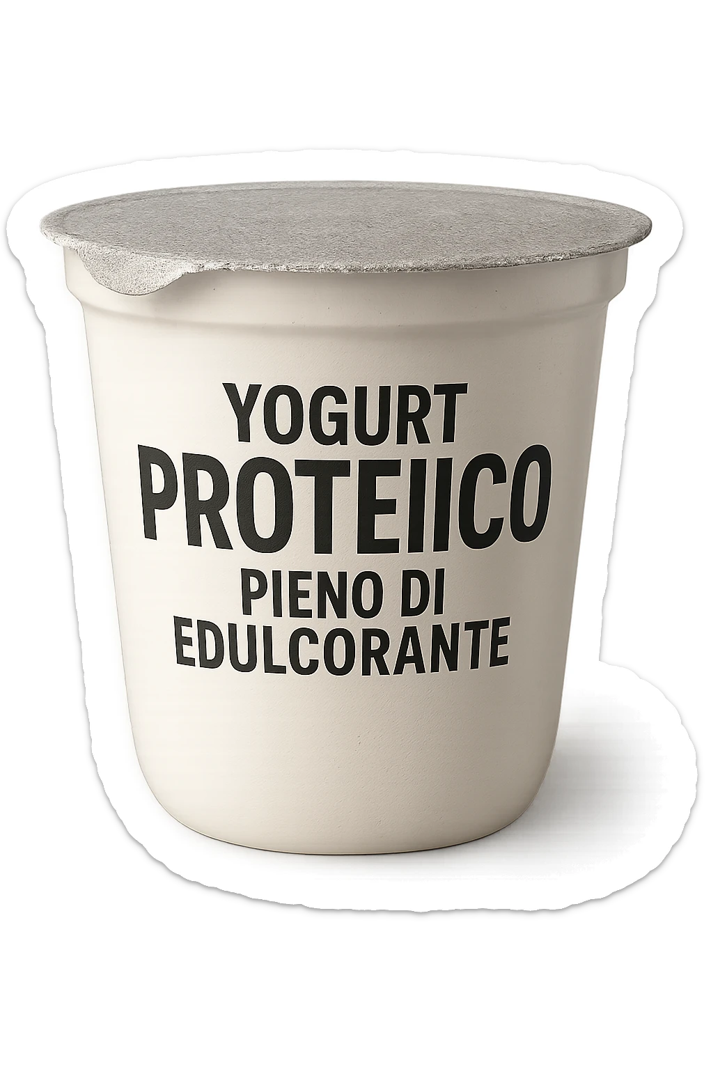 Yogurt proteicO CON LA SCRITTA "YOGURT PROTEICO PIENO DI EDULCORANTE" SULL'ETICHETTA,  iperrealistico 4k sticker