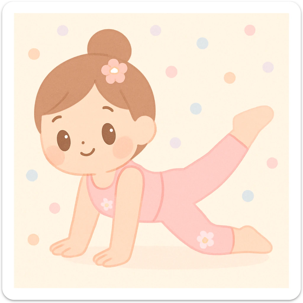 girl in pink pilates outfit with floral accents, cheerful and cute sticker