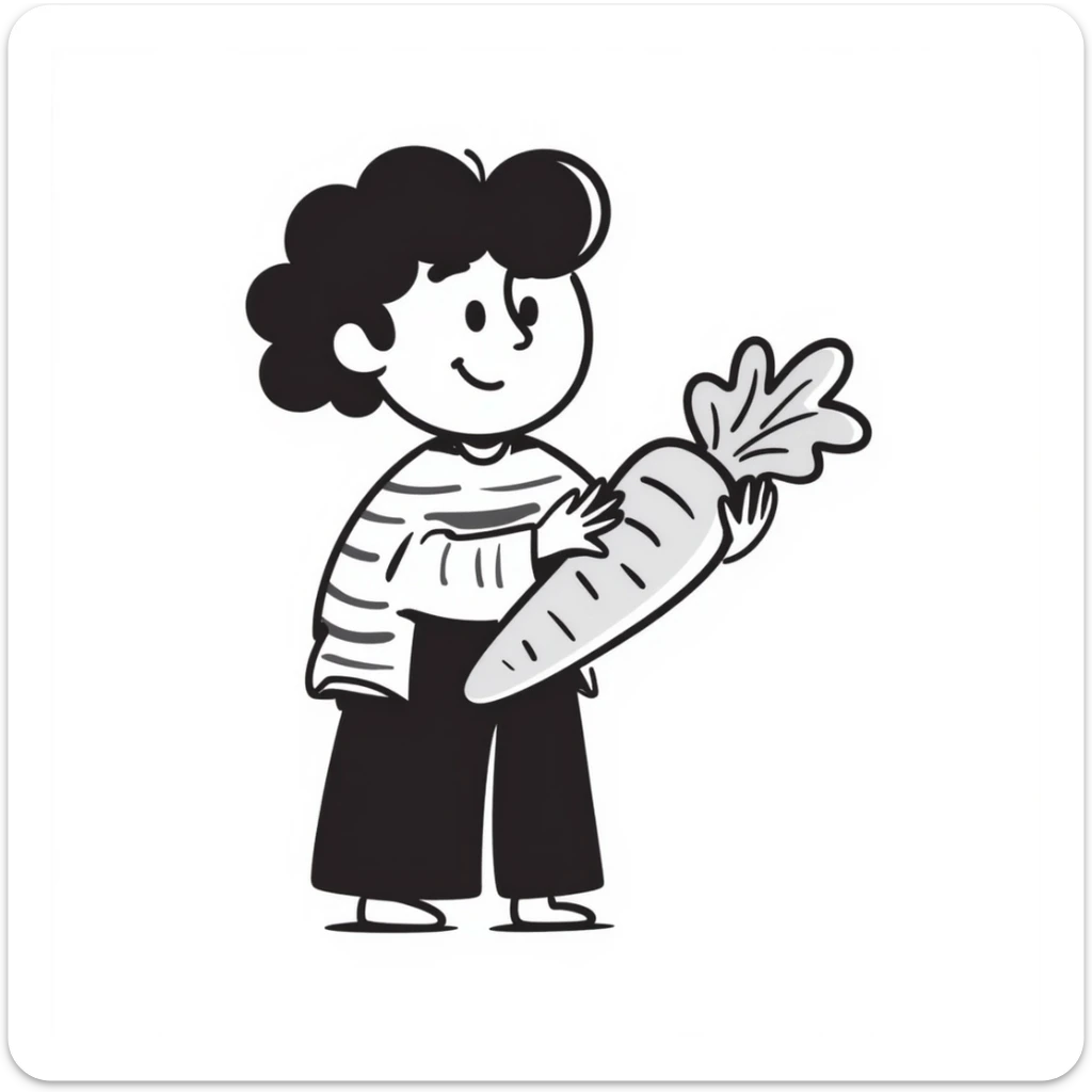A person from the Roblox game Grow a Garden, who is a seller holding a carrot sticker