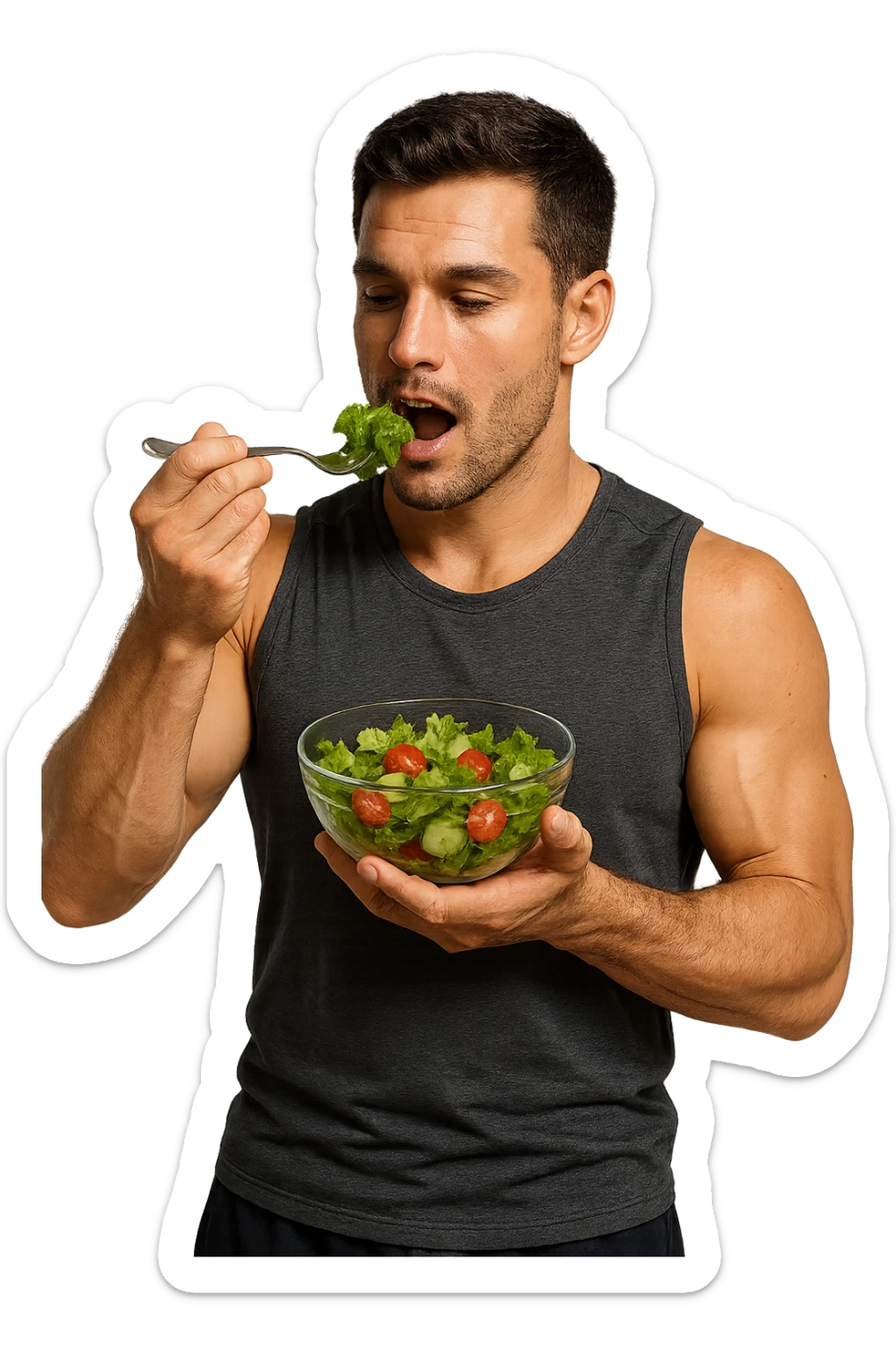 UOMO FITNESS CHE MANGIA INSALATA IN POSA FRONTALE sticker