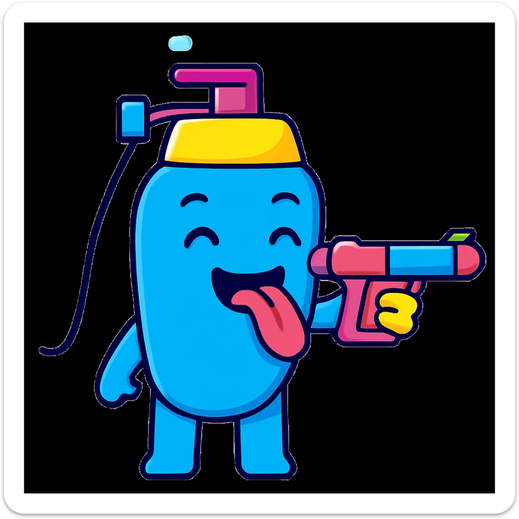 Edit the emoji so it is putting the water gun toward its tongue, keeping the bright and cartoonish style. sticker