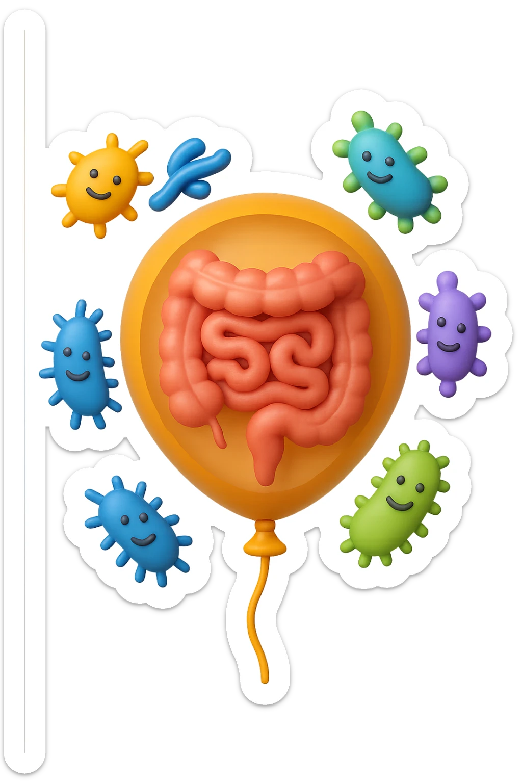 emoji stile iphone di un palloncino in 3d con intestino dentro e batteri intestinali intorno sticker